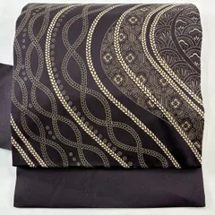 名古屋帯 逸品 亀甲 花 金彩 銀通し 茶紫 正絹 【中古】