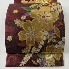 【美品】 袋帯 秀品 桜 箔 赤 六通 正絹 【中古】