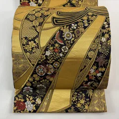 【美品】 袋帯 秀品 鈴乃屋 束ね熨斗 宝尽くし 金糸 金色 六通 正絹 【中古】