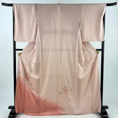 【美品】 付下げ 身丈168cm 裄丈68.5cm L 袷 鳳凰 花唐草 刺繍 ぼかし ピンク 正絹 秀品 【中古】