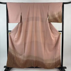 付下げ 身丈159cm 裄丈64cm M 袷 落款 幾何学 金彩 ぼかし ピンク 正絹 秀品 【中古】