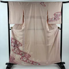 付下げ 身丈160.5cm 裄丈64cm M 袷 梅 七宝 絞り 金銀彩 ピンク 正絹 秀品 【中古】