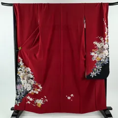 振袖 身丈161.5cm 裄丈69cm L 袷 御所車 牡丹 金彩 赤 正絹 秀品 【中古】