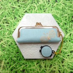 ミナペルホネン✨ちょうちょchouchoライトブルー✨朱肉付き　がま口　印鑑ケース