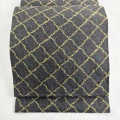【美品】 袋帯 名品 落款 幾何学 灰色 全通 正絹 【中古】