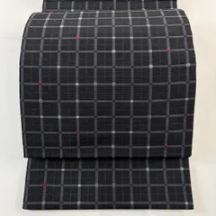 【美品】 袋帯 名品 格子 黒 六通 正絹 【中古】