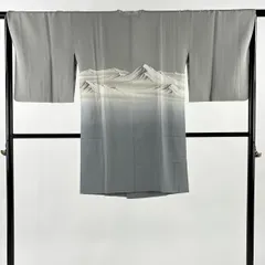 道行 身丈99cm 裄丈63.5cm S 和装コート 角衿 山並み ぼかし 灰色 正絹 名品 【中古】