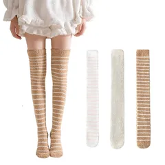 【新品】 [DAMILY] ニーハイソックス もこもこ 冬 ハイソックス レディース 暖かい ふわふわ 厚手靴下 サイハイソックス あったか 膝上 冷え対策 ルーム用 睡眠用靴下 美脚 室内 3足セット 22-25cm