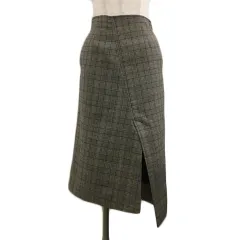 フーズフーチコ who's who Chico スカート タイト ロング スリット アシンメトリー ウエストゴム グレンチェック 茶 黒 ブラウン ブラック