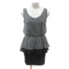 リエンダ rienda ニットワンピース ミニ 総柄 ノースリーブ M 黒 ブラック 白 ホワイト /MS