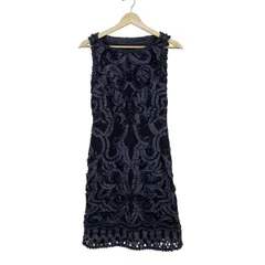 ANAYI(アナイ) ワンピース レディース美品  - 黒×ダークネイビー ノースリーブ/テープ刺繍/ひざ丈