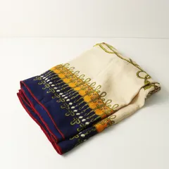 マニプリ manipuri  ウールシルク 大判スカーフ 総柄 ネイビー×ベージュ┃ショール ストール【2400014647648】