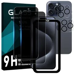 対応 iPhone 15 Pro ガラスフイルム 覗き見防止 【2+2枚セット AGC旭硝子 ガイド枠付き 】iPhone15 pro フイルム のぞき見防止 (2枚) + レンズ保護フィルム (2枚) アイホン15 プロ 液晶 保護フィルム のぞき見 プライ