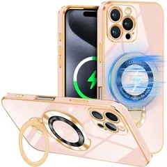 iPhone 16 Pro Max ケース TPU Magsafe対応 リング付き 多機能スタンド 液状シリコン iphone 16 pro max カバー スタンド内蔵 縦横両対応 米軍MIL規格 耐衝撃 落下・すり傷防止 衝撃吸収 薄型 超軽量 黄変なし 