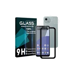 対応 AQUOS Wish4 ガラスフィルム 指紋認証対応 ガイド枠付き【 2+2枚セット- 国産旭硝子素材 】 AQUOS wish 4 SH-52E フィルム （2枚） + レンズ保護フィルム （2枚） アクオス wish 4 強化ガラス 【 ラウンドエッ