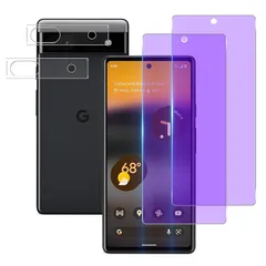 ブルーライトカット 93%【 2+2枚セット 】 Wekrsu 国産旭硝子素材 強化ガラス 対応 Google Pixel 6A ガラスフィルム (２枚入り) + レンズフィルム (２枚入り) グーグル ピクセル6a フィルム 目の疲れ軽減 カバー 保護フィル