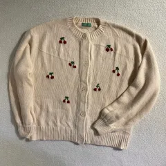 日本 ヴィンテージ アイボリー さくらんぼ ニットカーディガン