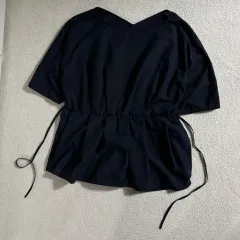 日本 ヴィンテージ ネイビー Uネック シャーリング トップス