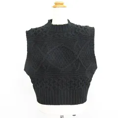 エヴリス EVRIS ニット セーター ノースリーブ ベスト モックネック F ブラック ※EKM