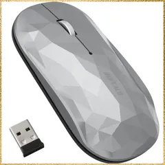 ★送料無料★シルバー_ジオメトリーデザイン_単品 バッファロー ワイヤレス モバイルマウス 2.4GHz レシーバー付属 FLEXUS 薄型軽量 3ボタン 無線 静音 BlueLED MIL規格準拠 dpi切替(600/1200) プレゼンテーションモード搭載