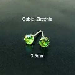 124、サージカルステンレスポストピアス、キュービックジルコニア、ペリドット、3.5mm、シルバー、ハンドメイド