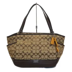 COACH(コーチ) ショルダーバッグ美品  パーカーシグネチャーキャリーオール F23297 カーキ×ダークブラウン レザー