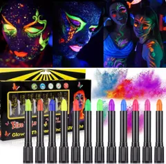 フェイスペイント 12色 顔面  ボディ 1光る塗料 ボディタトゥーマーカー ハロウィンメイクP_4