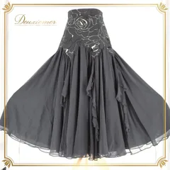 社交ダンス 衣装 スタンダード スカート レッスンウェア オールシーズン Fantasy ファンタジー 黒 ブラック系 花柄 練習着 上品 キラキラ フレア スカート 演出用 発表会 トレーニング おしゃれ おすすめ 通販 お手入れ 簡単 伸縮性 大人