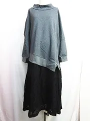 未使用タグ付き kOhAKU コハク ロングワンピース 切替 ドッキング ジップ ドット柄 水玉 異素材 長袖 杢チャコール Fサイズ レディース E460L