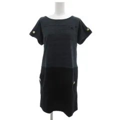 バーバリーブルーレーベル BURBERRY BLUE LABEL チュニック カットソー 刺繍 36 グレー 黒 ブラック 半袖 ツートンカラー 金色ボタン /JS ■YHS16