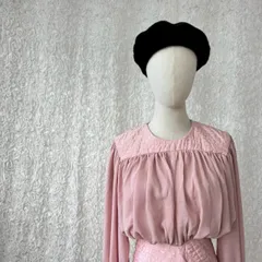 USA製 ヴィンテージ シルク100% ピンク シフォン ロングワンピース｜Endin Ltd. NEW YORK PARIS｜70s風 ギャザー ドレープ