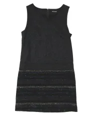 美品 クイーンズコート QUEENS COURT ツイード ワンピース ノースリーブ ウール ボーダー柄 ひざ丈 オープンネック グレー 1 レディース ▲B3