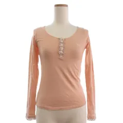 バーバリー ロンドン BURBERRY LONDON カットソー 長袖 ヘンリーネック フリル ロゴ 刺繍 38 薄オレンジ ■GY14