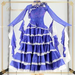 社交ダンス 衣装 セキネ SEKINE スタンダードドレス ドレス ワンピース 青 白 フリル レース フロート 競技 ダンス パーティ 発表会 ブルー系 ホワイト系 フレア スカート おしゃれ 上品 可愛い 競技用 舞台用 コスチューム レディース