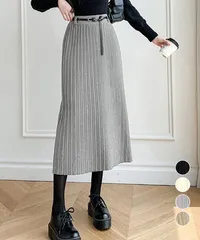 ハイウエスト プリーツニットスカート秋冬