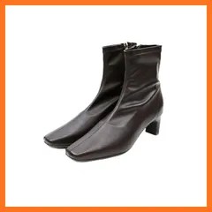 【新品】 [Vivian] ブーツ レディース ストレッチ ショート 5cm プレートヒール スクエアトゥ V7381AW ダークブラウン S(22.0-22.5) 1