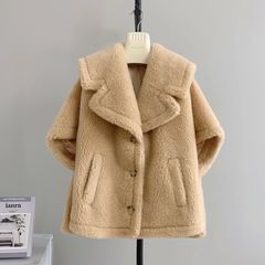 テディベア ケープ コート ポンチョ 羊毛 ウールファー アウター ボア