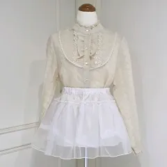 日本 ヴィンテージ) アイボリー 公겜ヒロインst 森ガール レース フリル リネン 長袖ブラウス