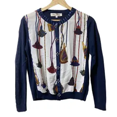 SUPERBEAUTY(スーパービューティー) カーディガン サイズ40 M レディース - 白×ネイビー×マルチ 長袖/スパンコール/ビジュー