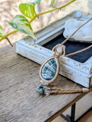 ☆High Quality Stone☆セラフィナイト☆マクラメ編みネックレス 486・天然石ネックレス