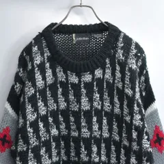80〜90s Justin Blake モードデザイン アクリルニット クルーネック プルオーバーニット 幾何学模様 アーガイル セーター ヴィンテージ ビンテージ USA アメリカ古着 メンズXL相当