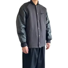 90s NIKE ナイキ ヴィンテージ ウール×袖レザー スタジアムジャケット スタジャン H8 FGC(AD) Mサイズ グレー×ブラック ロゴ刺繍