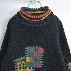 80〜90s イタリア製 UNITED COLORS OF BENETTON ベネトン マルチカラーネップ パッチワーク デザイン タートルネックセーター ニット ヴィンテージ ビンテージ ヨーロッパ古着 メンズL相当