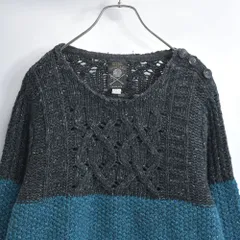 DIESEL ディーゼル ツートンカラー ウール混 ケーブル編み 透かし編み デザイン プルオーバー ニット セーター ティールブルー チャコールグレー ヴィンテージ ビンテージ 古着 レディースL相当