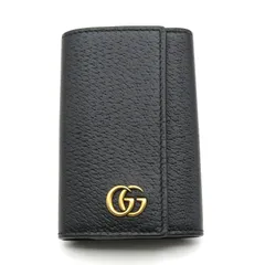 美品 GUCCI グッチ キーケース 435305 DJ20T GGマーモント 三つ折り 6連 カーフレザー ブラック 黒   24005804