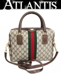 グッチ GUCCI オールドグッチ シェリーライン 2WAY ミニボストンバッグ ショルダーバッグ PVC×レザー ベージュ 37 02 3839 【72432】
