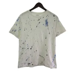 ポロ ラルフローレン POLO RALPH LAUREN Ｔシャツ カットソー ロゴ ペイント ビッグポニー 刺繍 白 ホワイト ブルー L