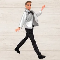 アクションフィギュア 衣装セット 1/6スケール ジャケット シルバー 黒パンツ 外国人 茶髪 男性 30cm ヘッド ボディ PVC 汎用 素体 おもちゃ 交換 可動式 デッサンドール 撮影用 バービー人形サイズ t9518