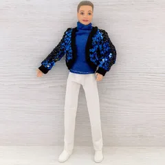 アクションフィギュア 衣装セット 1/6スケール スパンコール ジャケット 白パンツ 外国人 茶髪 男性 30cm ヘッド ボディ PVC 汎用 素体 おもちゃ 交換 可動式 デッサンドール 撮影用 バービー人形サイズ t9519