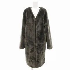 B&Y ユナイテッドアローズ BEAUTY&YOUTH ビューティー&ユース 美品 ノーカラーコート ロング丈 フェイクファー M グレー /JS ■GY45
